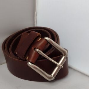 Oak Street Bootmakers Walnut Brown Thick Leather Belt 38 Silver Buckle S3